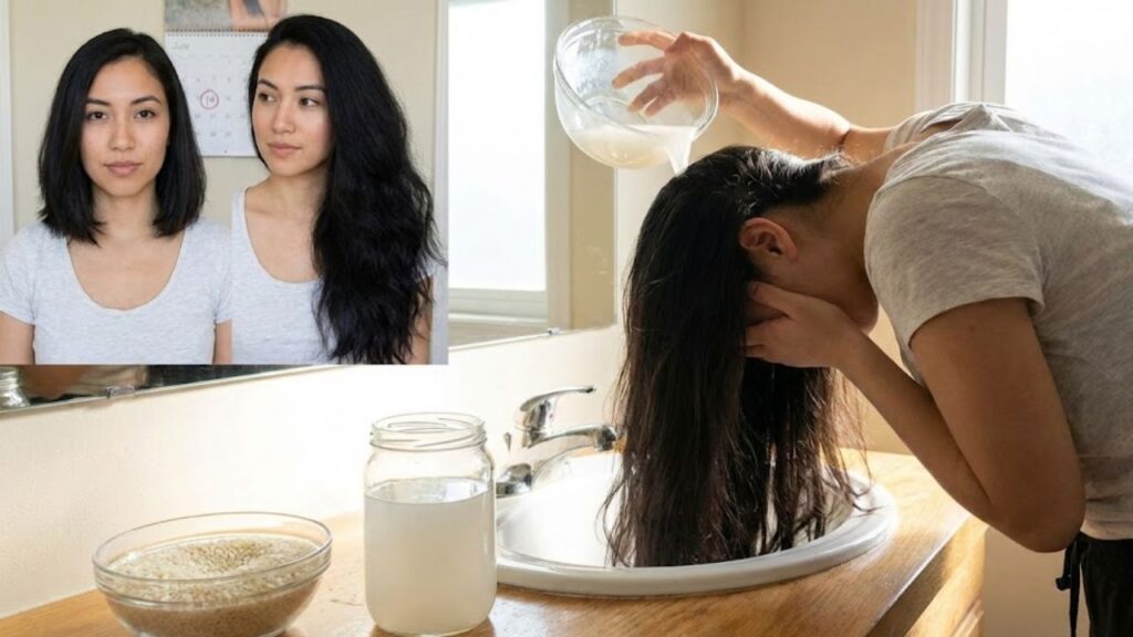 Rice water hair rinse trend