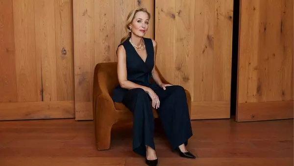 Gillian Anderson Mixes Two Favourite Spring Patterns to Create a Timeless Playful Style Look